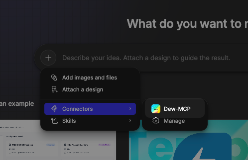 Plus → Connectors → Dew-MCP screenshot